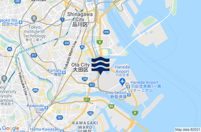 Carte des horaires des marées pour Ōta-ku, Japan