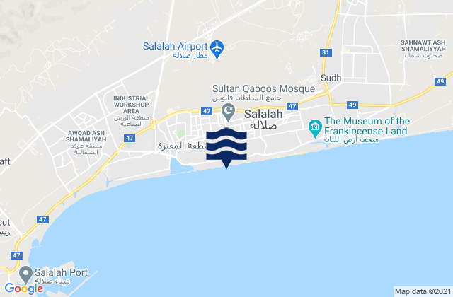 Carte des horaires des marées pour Şalālah, Oman