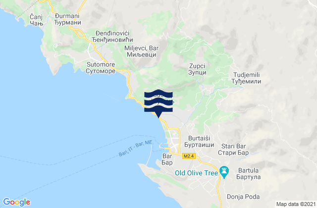 Carte des horaires des marées pour Šušanj, Montenegro