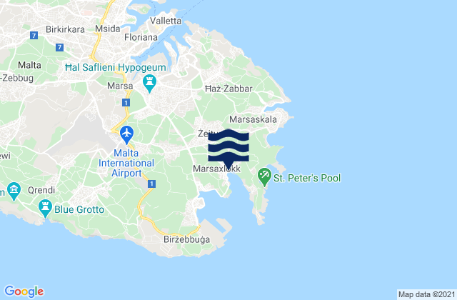 Carte des horaires des marées pour Żejtun, Malta