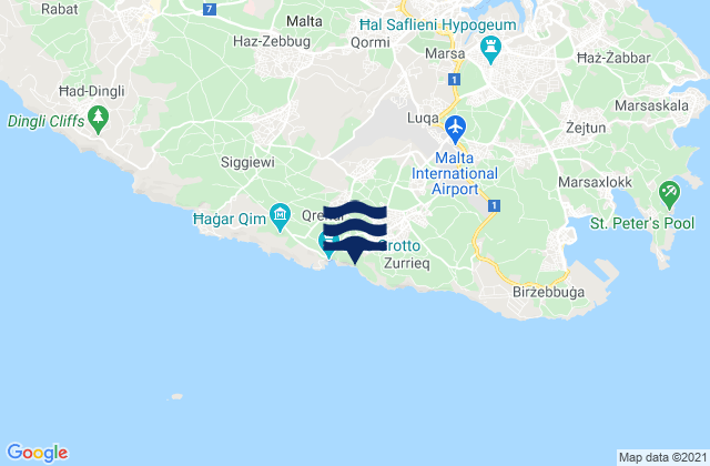 Carte des horaires des marées pour Żurrieq, Malta