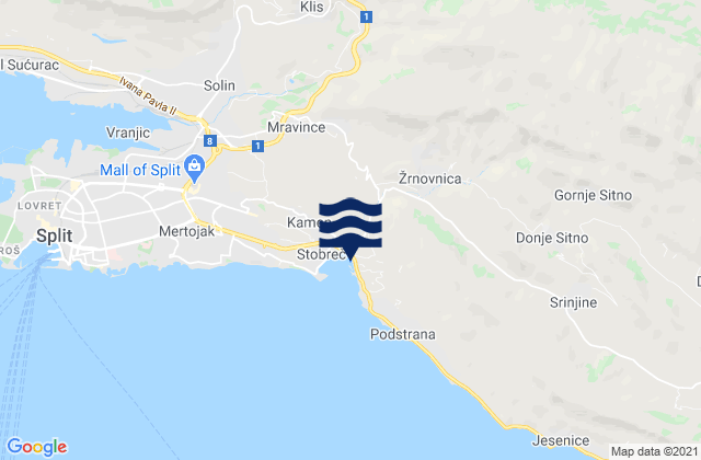 Carte des horaires des marées pour Žrnovnica, Croatia