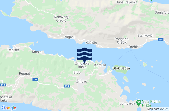 Carte des horaires des marées pour Žrnovo, Croatia