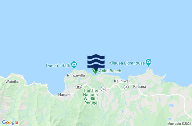 Carte des horaires des marées pour ʻAnini Beach, United States
