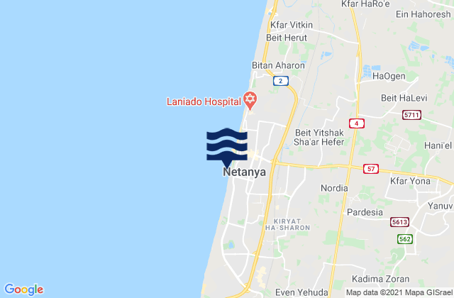 Carte des horaires des marées pour Ẕur Moshe, Israel