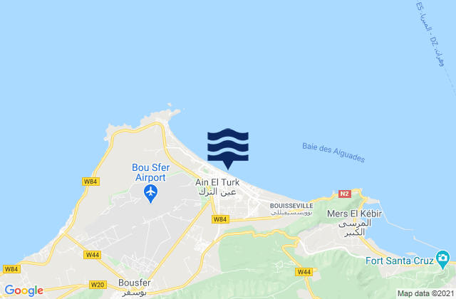 Carte des horaires des marées pour ’Aïn el Turk, Algeria