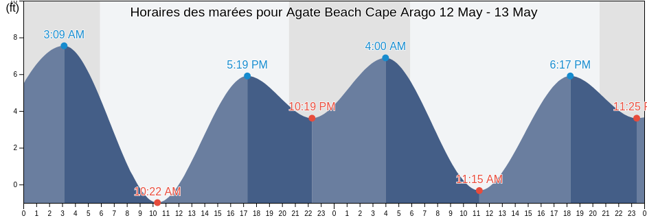Horaires des marées pour Agate Beach Cape Arago , Coos County, Oregon, United States