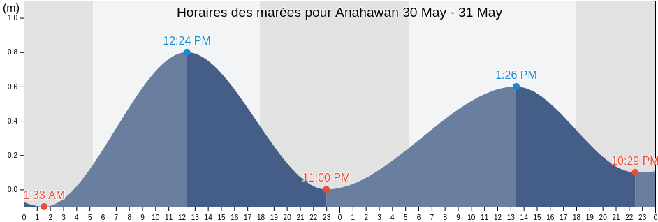 Horaires des marées pour Anahawan, Province of Southern Leyte, Eastern Visayas, Philippines