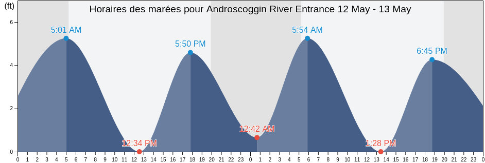 Horaires des marées pour Androscoggin River Entrance, Sagadahoc County, Maine, United States