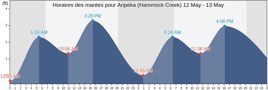 Horaires des marées pour Aripeka (Hammock Creek), Hernando County, Florida, United States