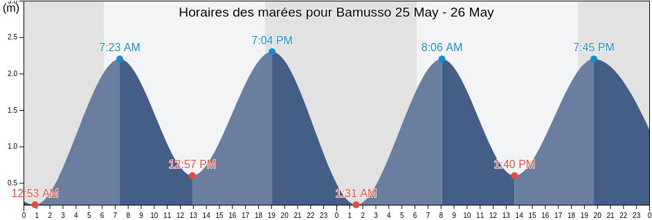 Horaires des marées pour Bamusso, South-West, Cameroon