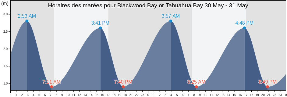 Horaires des marées pour Blackwood Bay or Tahuahua Bay, Marlborough, New Zealand