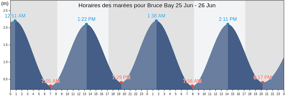 Horaires des marées pour Bruce Bay, Mackenzie District, Canterbury, New Zealand