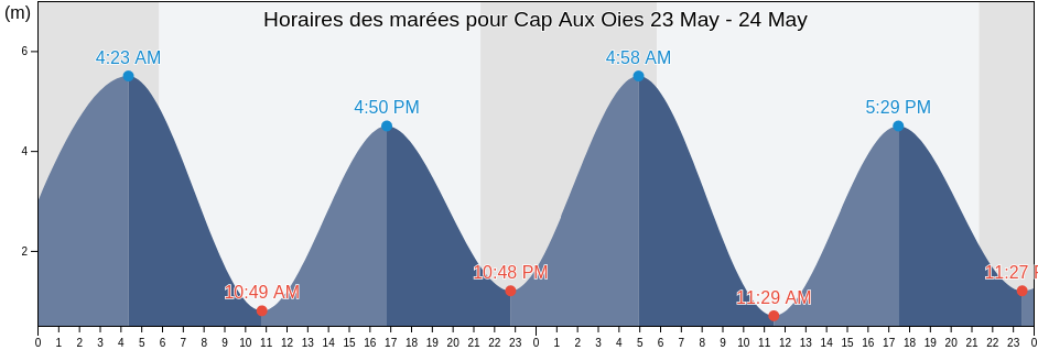 Horaires des marées pour Cap Aux Oies, Bas-Saint-Laurent, Quebec, Canada