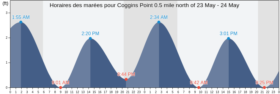 Horaires des marées pour Coggins Point 0.5 mile north of, City of Hopewell, Virginia, United States