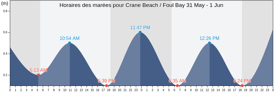 Horaires des marées pour Crane Beach / Foul Bay, Christ Church, Barbados