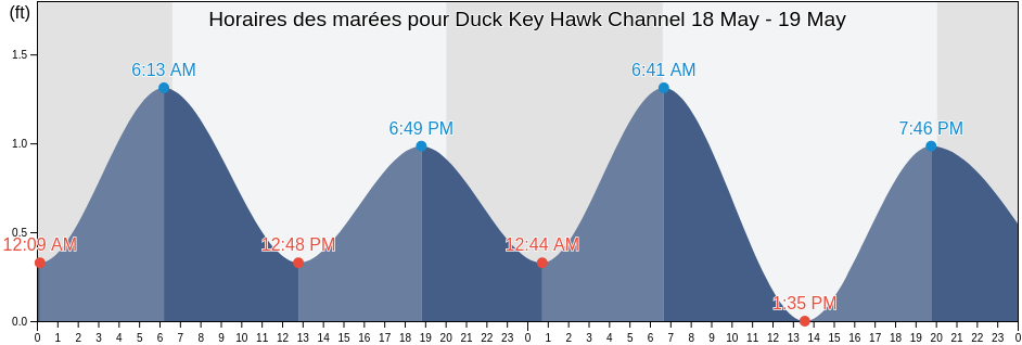 Horaires des marées pour Duck Key Hawk Channel, Monroe County, Florida, United States