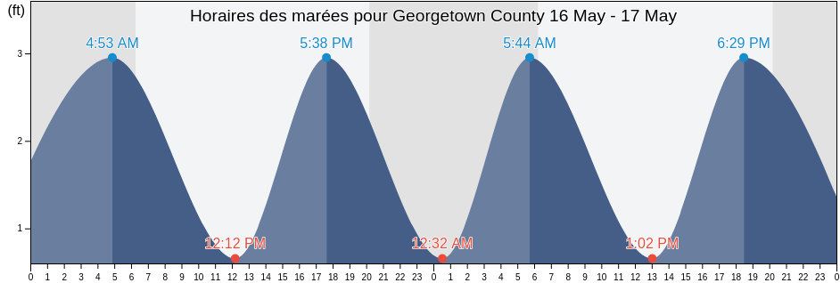Horaires des marées pour Georgetown County, South Carolina, United States