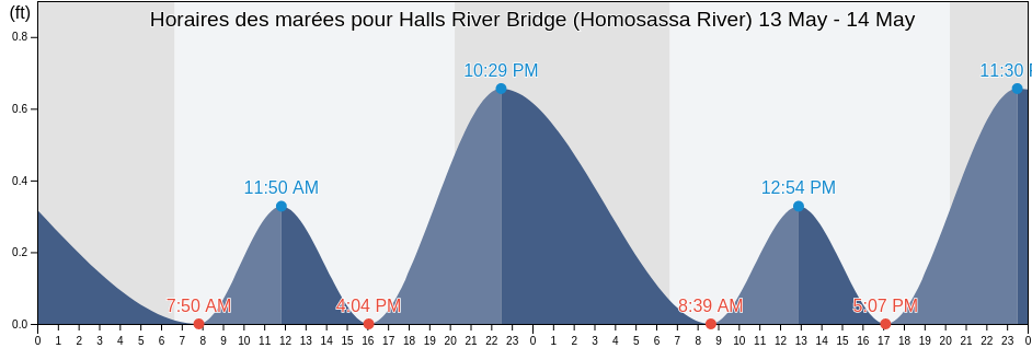 Horaires des marées pour Halls River Bridge (Homosassa River), Citrus County, Florida, United States