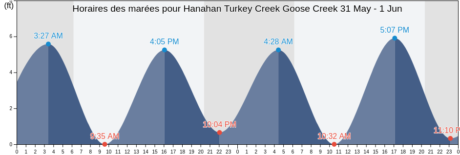 Horaires des marées pour Hanahan Turkey Creek Goose Creek, Berkeley County, South Carolina, United States