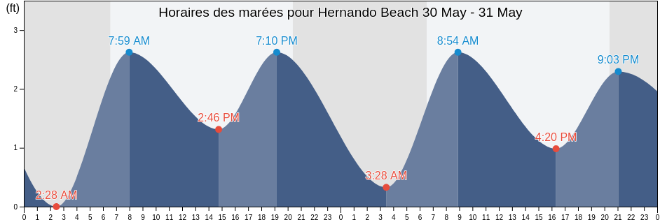 Horaires des marées pour Hernando Beach, Hernando County, Florida, United States
