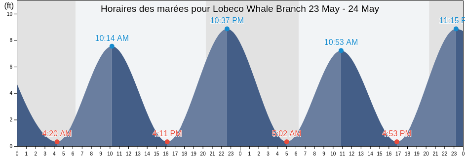 Horaires des marées pour Lobeco Whale Branch, Colleton County, South Carolina, United States