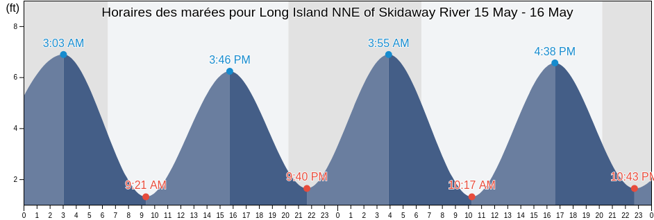 Horaires des marées pour Long Island NNE of Skidaway River, Chatham County, Georgia, United States