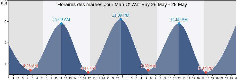 Horaires des marées pour Man O' War Bay, Auckland, Auckland, New Zealand