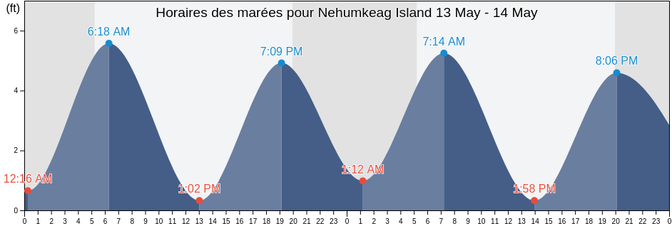 Horaires des marées pour Nehumkeag Island, Lincoln County, Maine, United States