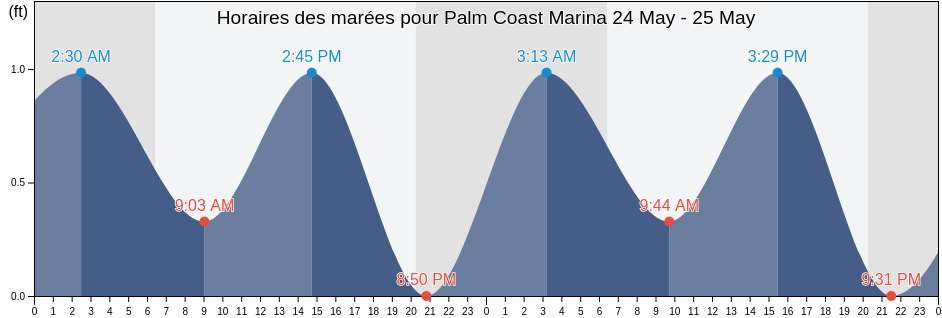 Horaires des marées pour Palm Coast Marina, Flagler County, Florida, United States