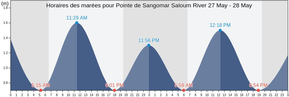 Horaires des marées pour Pointe de Sangomar Saloum River, Foundiougne, Fatick, Senegal