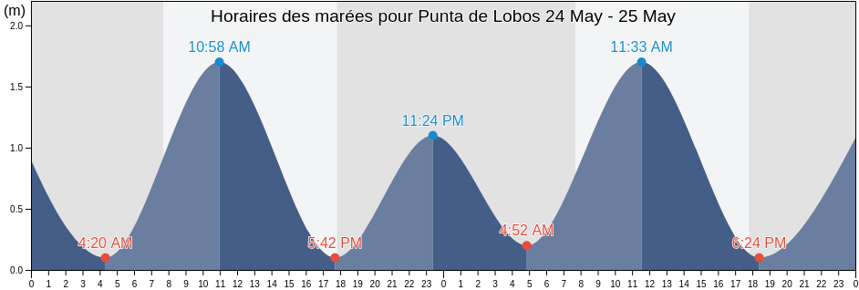 Horaires des marées pour Punta de Lobos, Provincia de Cardenal Caro, O'Higgins Region, Chile