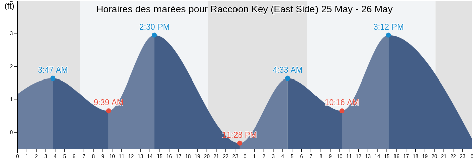 Horaires des marées pour Raccoon Key (East Side), Monroe County, Florida, United States