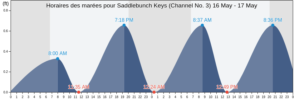 Horaires des marées pour Saddlebunch Keys (Channel No. 3), Monroe County, Florida, United States