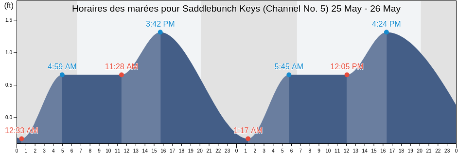 Horaires des marées pour Saddlebunch Keys (Channel No. 5), Monroe County, Florida, United States