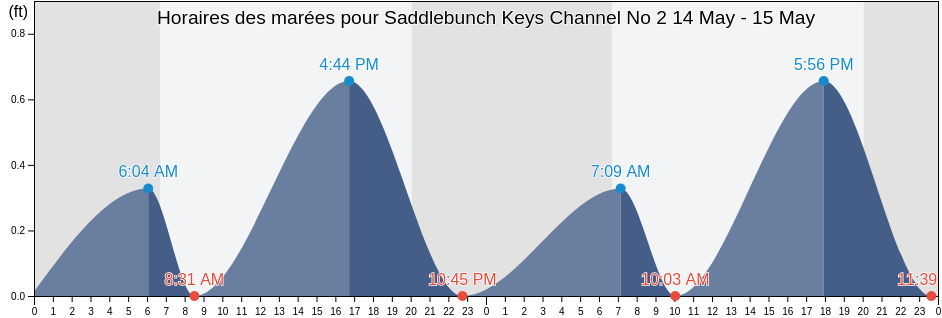 Horaires des marées pour Saddlebunch Keys Channel No 2, Monroe County, Florida, United States