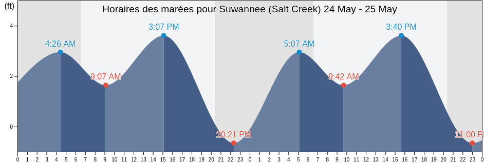 Horaires des marées pour Suwannee (Salt Creek), Dixie County, Florida, United States