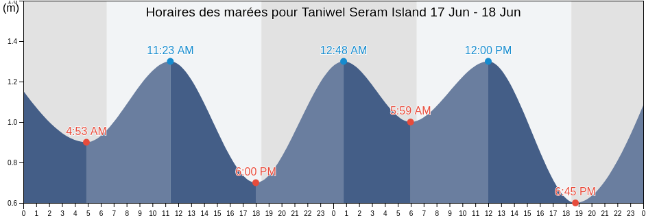 Horaires des marées pour Taniwel Seram Island, Kabupaten Seram Bagian Barat, Maluku, Indonesia