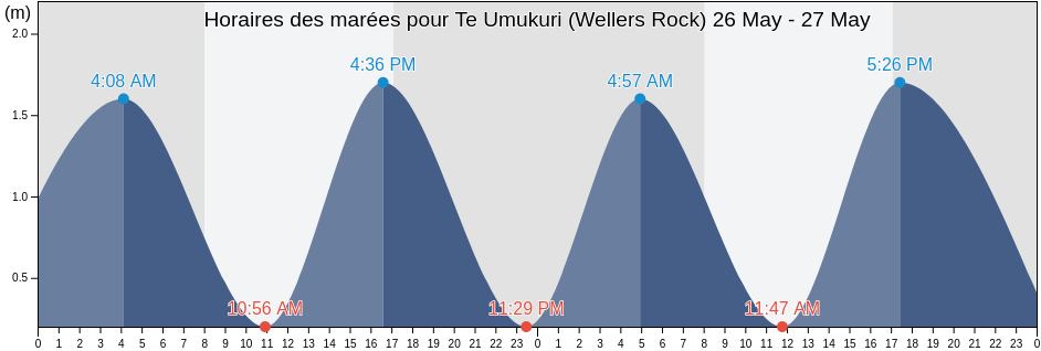 Horaires des marées pour Te Umukuri (Wellers Rock), Otago, New Zealand