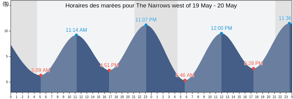 Horaires des marées pour The Narrows west of, City and Borough of Wrangell, Alaska, United States