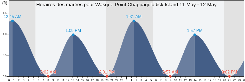 Horaires des marées pour Wasque Point Chappaquiddick Island, Dukes County, Massachusetts, United States