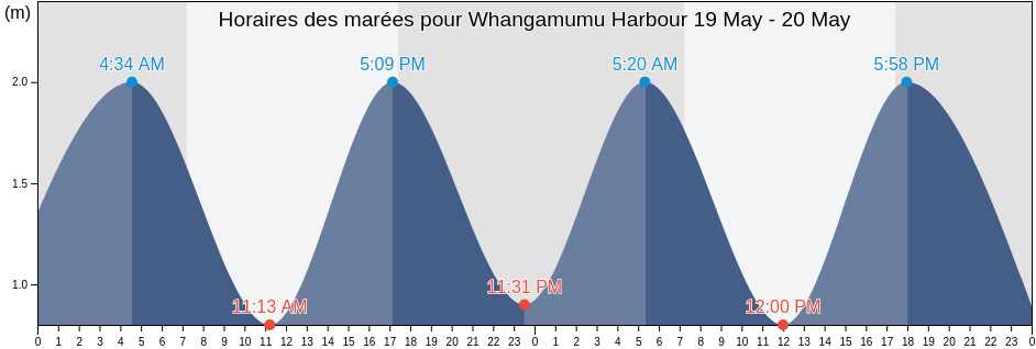 Horaires des marées pour Whangamumu Harbour, Whangarei, Northland, New Zealand