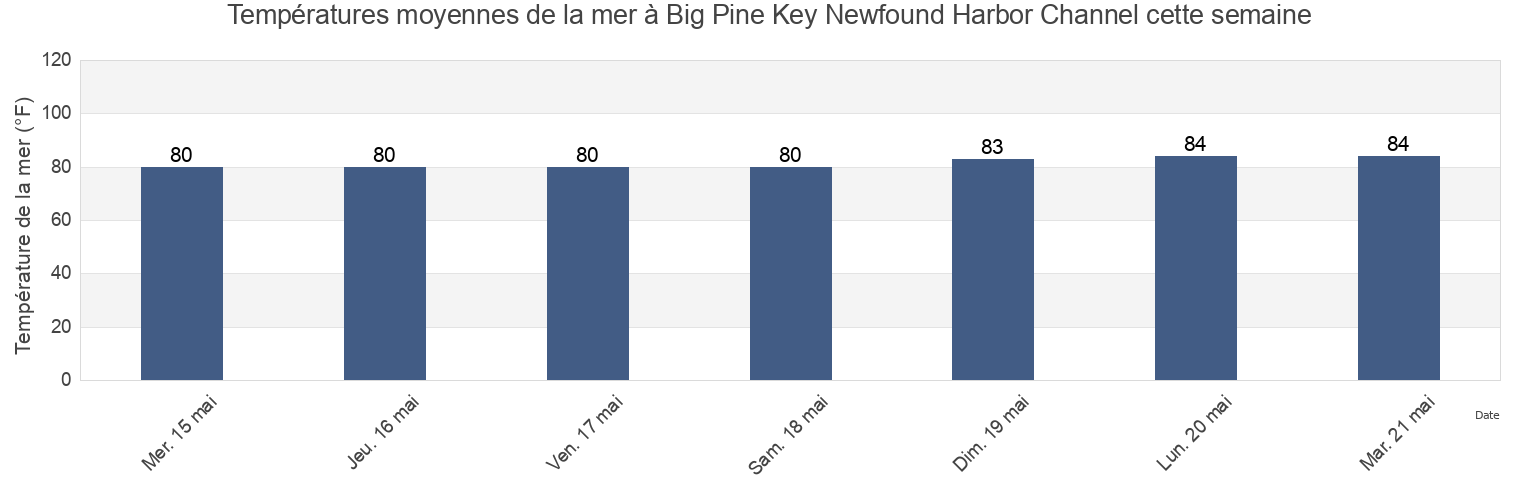 Températures moyennes de la mer à Big Pine Key Newfound Harbor Channel, Monroe County, Florida, United States cette semaine