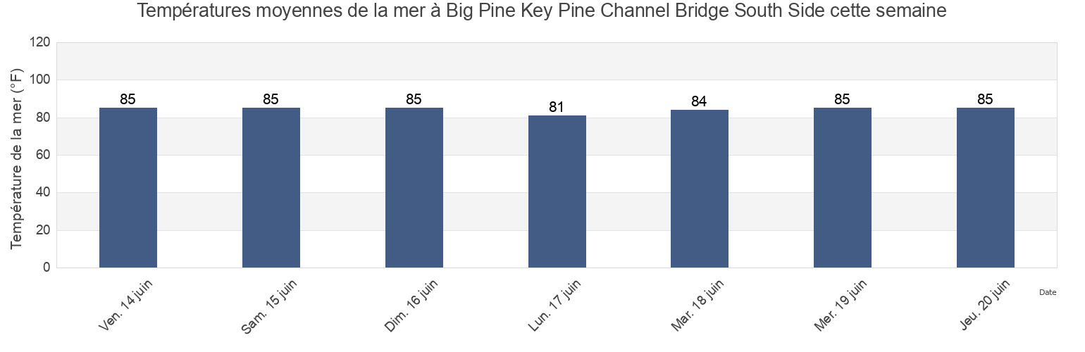 Températures moyennes de la mer à Big Pine Key Pine Channel Bridge South Side, Monroe County, Florida, United States cette semaine