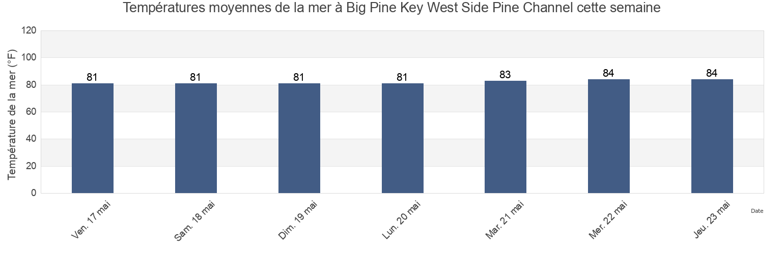Températures moyennes de la mer à Big Pine Key West Side Pine Channel, Monroe County, Florida, United States cette semaine