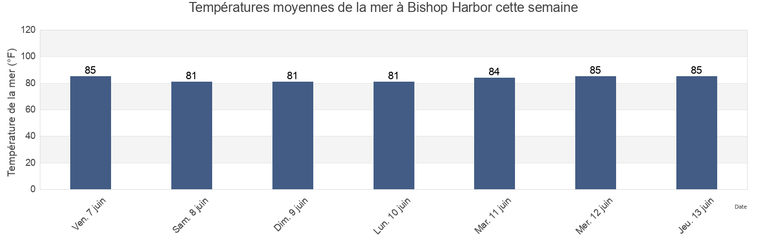 Températures moyennes de la mer à Bishop Harbor, Manatee County, Florida, United States cette semaine