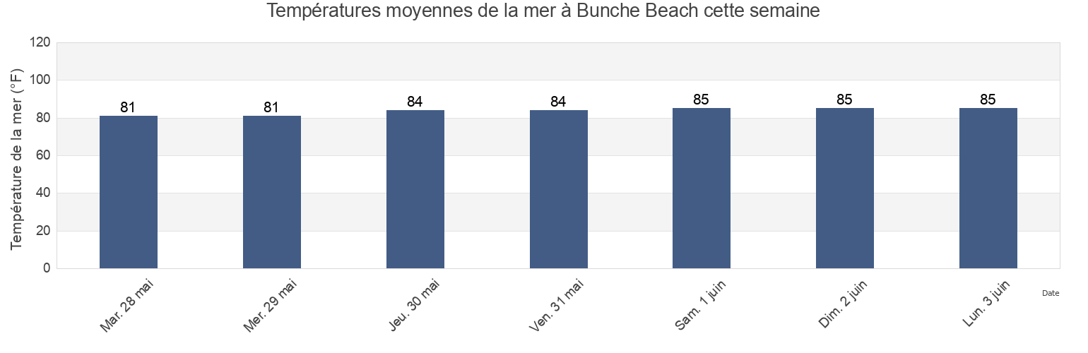 Températures moyennes de la mer à Bunche Beach, Lee County, Florida, United States cette semaine
