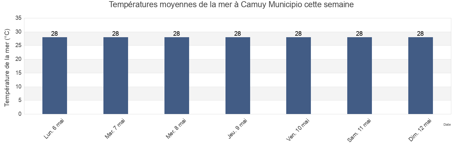 Températures moyennes de la mer à Camuy Municipio, Puerto Rico cette semaine