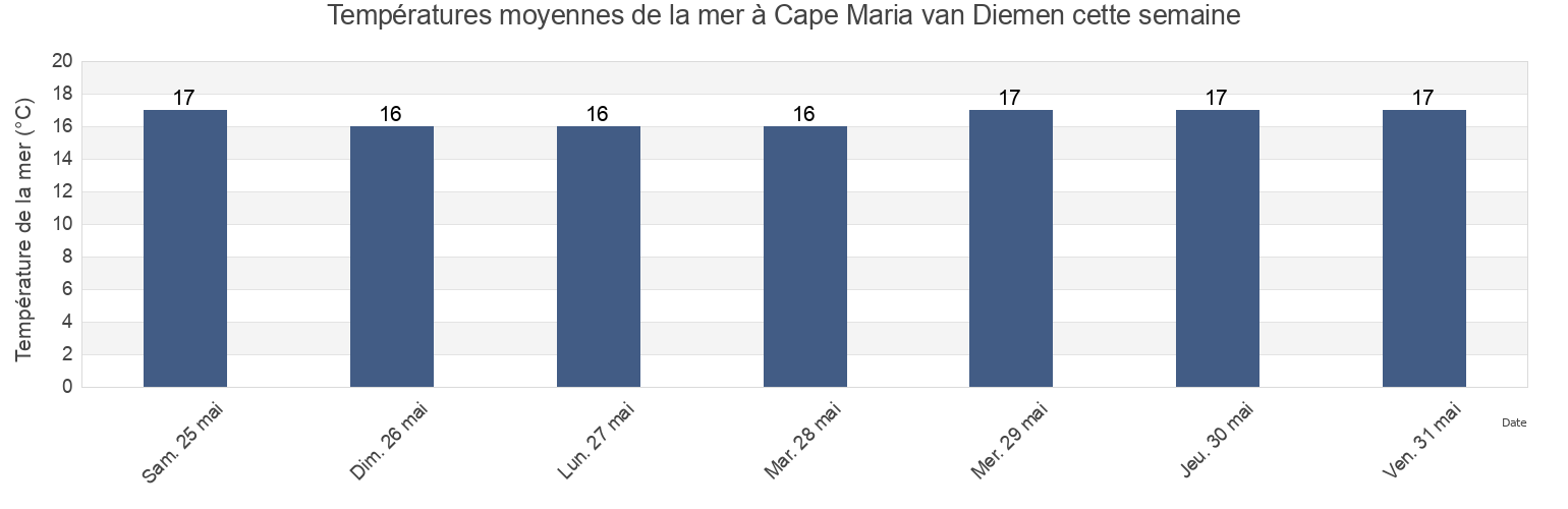 Températures moyennes de la mer à Cape Maria van Diemen, Far North District, Northland, New Zealand cette semaine