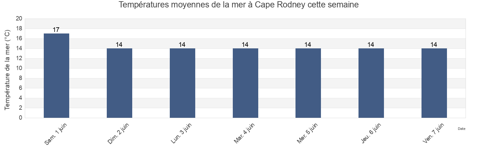 Températures moyennes de la mer à Cape Rodney, New Zealand cette semaine